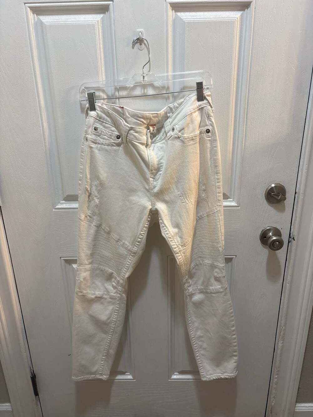 True Religion Moto Section White Distressed Jeans Size 32